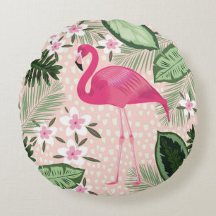 Flamingo and palm trees seamless pattern illustrat rundes kissen