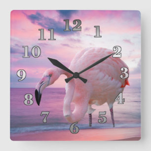 Flamingo and Pink Sky Quadratische Wanduhr