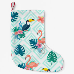 Flamingo and toucan with flowers on a background o kleiner weihnachtsstrumpf