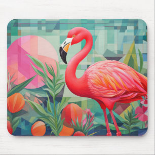 Flamingo Animal Bird Portrait Farbige Malerei Mousepad