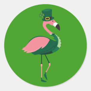 Flamingo Animal Green St Patrick's Day Runder Aufkleber