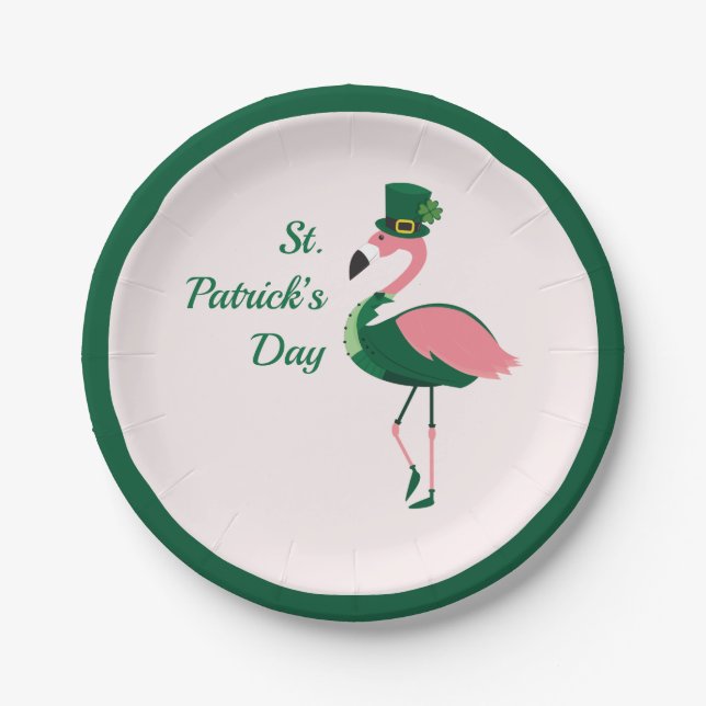 Flamingo Animal Pink St Patrick's Day Pappteller (Vorderseite)