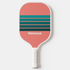 Flamingo Aqua Across Striping with Name Pickleball Schläger