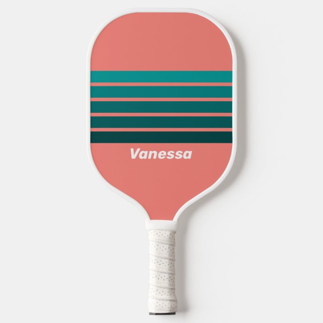 Flamingo Aqua Across Striping with Name Pickleball Schläger (Vorderseite)
