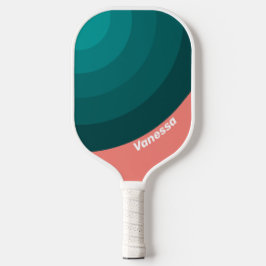 Flamingo Aqua Circle Stripe with Name Pickleball Schläger