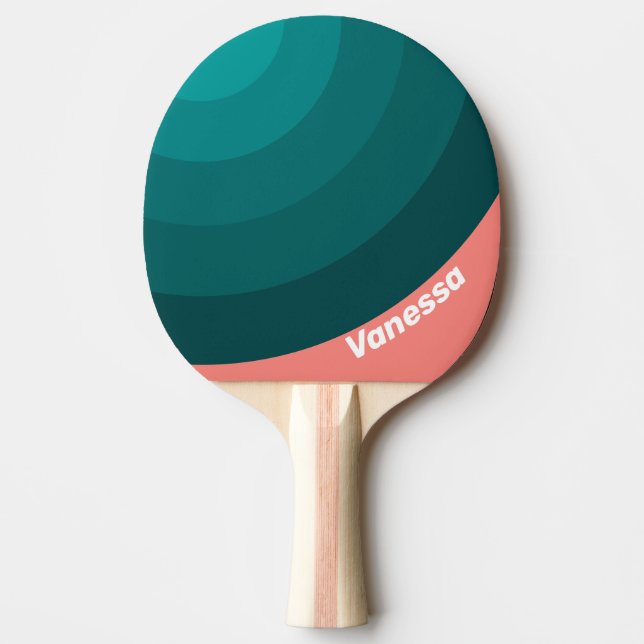 Flamingo Aqua Circle Stripe with Name Tischtennis Schläger (Vorderseite)