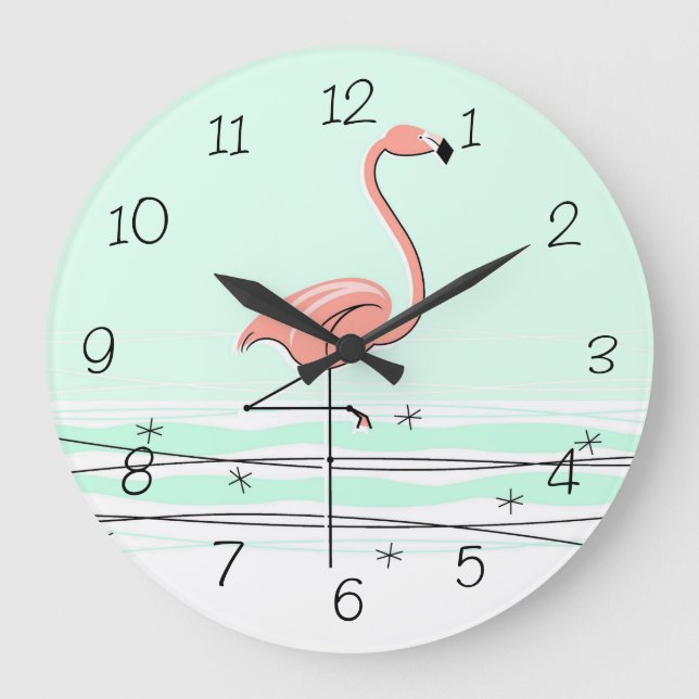 Flamingo Aqua numbers clock round Große Wanduhr (Vorderseite)