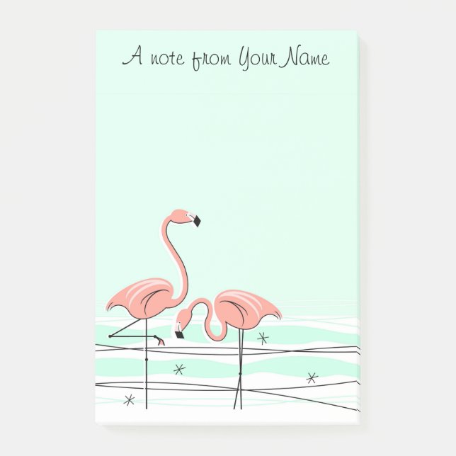 Flamingo-Aqua-Paar-"Text" Vertikale Post-it Klebezettel (Vorderseite)