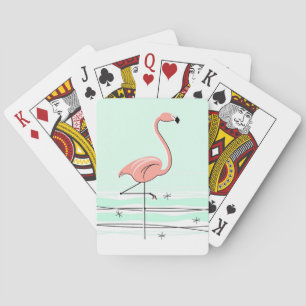 Flamingo Aqua spielt Karten Spielkarten