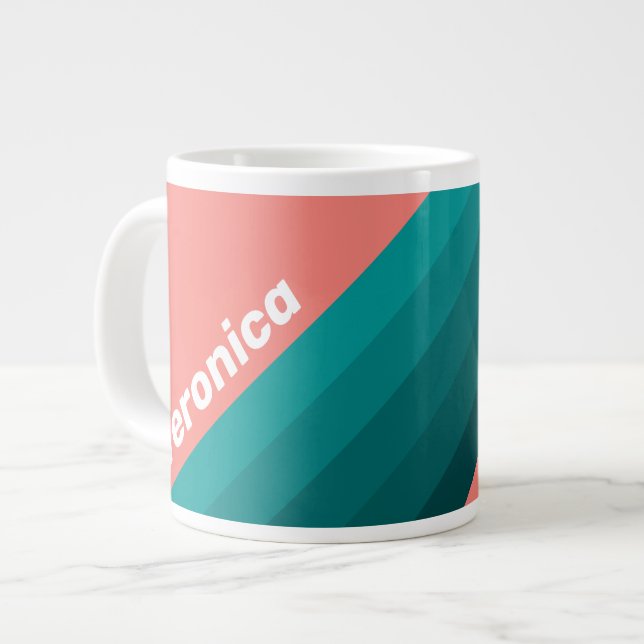Flamingo Aqua Stripes with Name Jumbo-Tasse (Vorderseite Links)