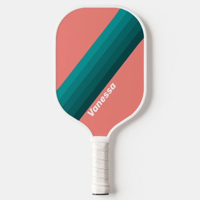 Flamingo Aqua Stripes with Name Pickleball Schläger (Vorderseite)