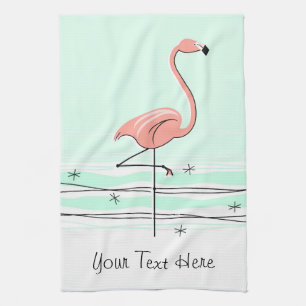 Flamingo Aqua Text Küchentuch