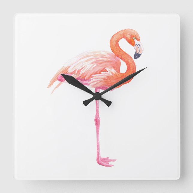 Flamingo-Aquarell Quadratische Wanduhr (Vorderseite)