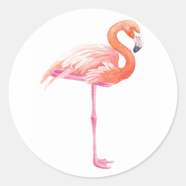 Flamingo-Aquarell Runder Aufkleber (Vorderseite)