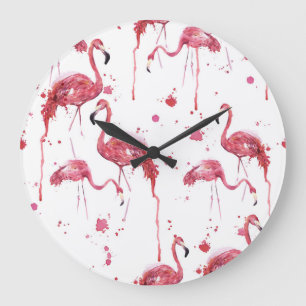 Flamingo Aquarellmuster, lebendiges Design. Große Wanduhr