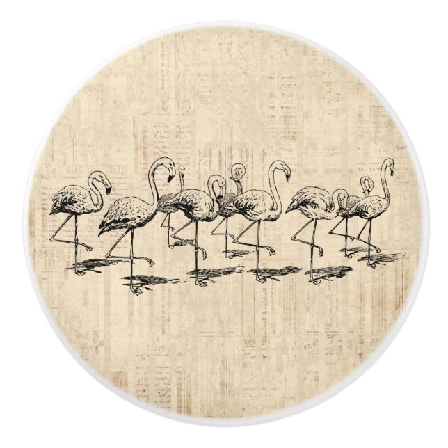 Flamingo Art Vintag Flamingos Keramikknauf (Vorderseite)