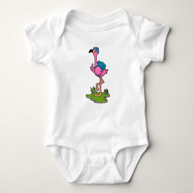 Flamingo as Hiker with Backpack Baby Strampler (Vorderseite)