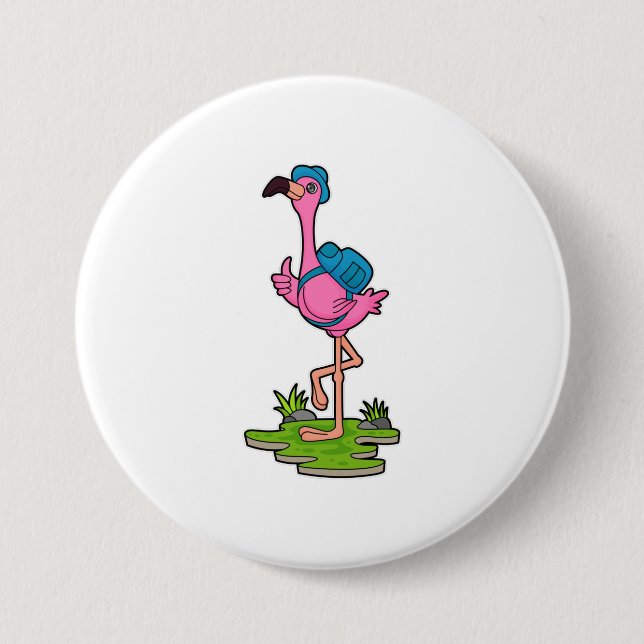 Flamingo as Hiker with Backpack Button (Vorderseite)