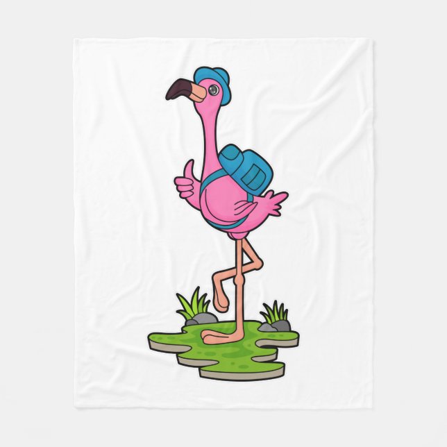 Flamingo as Hiker with Backpack Fleecedecke (Vorderseite)