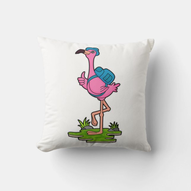 Flamingo as Hiker with Backpack Kissen (Vorderseite)