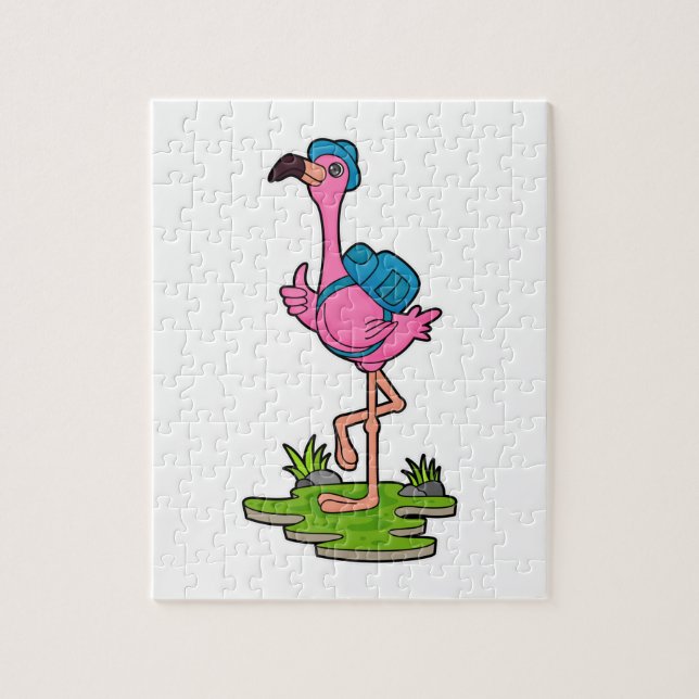 Flamingo as Hiker with Backpack Puzzle (Vertikal)