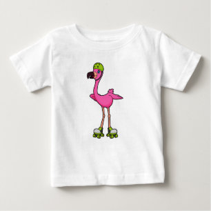 Flamingo as Skater with Roller skates & Helmet Baby T-shirt
