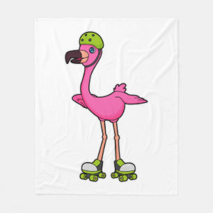 Flamingo as Skater with Roller skates & Helmet Fleecedecke