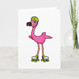 Flamingo as Skater with Roller skates & Helmet Karte