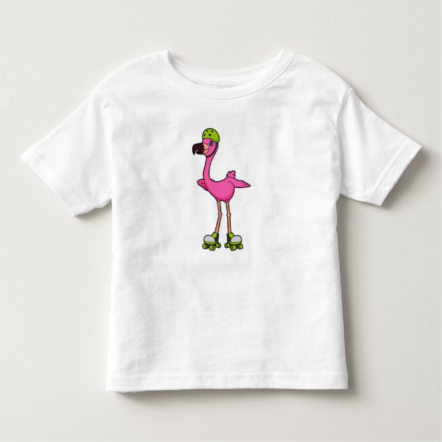 Flamingo as Skater with Roller skates & Helmet Kleinkind T-shirt (Vorderseite)