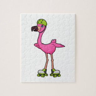 Flamingo as Skater with Roller skates & Helmet Puzzle