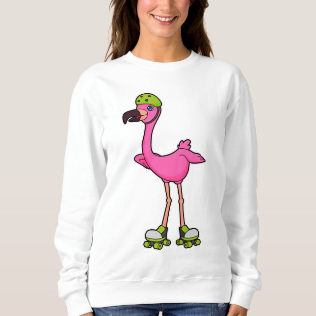 Flamingo as Skater with Roller skates & Helmet Sweatshirt (Vorderseite)