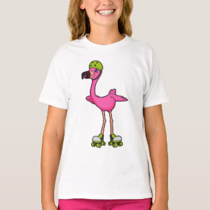 Flamingo as Skater with Roller skates & Helmet T-Shirt