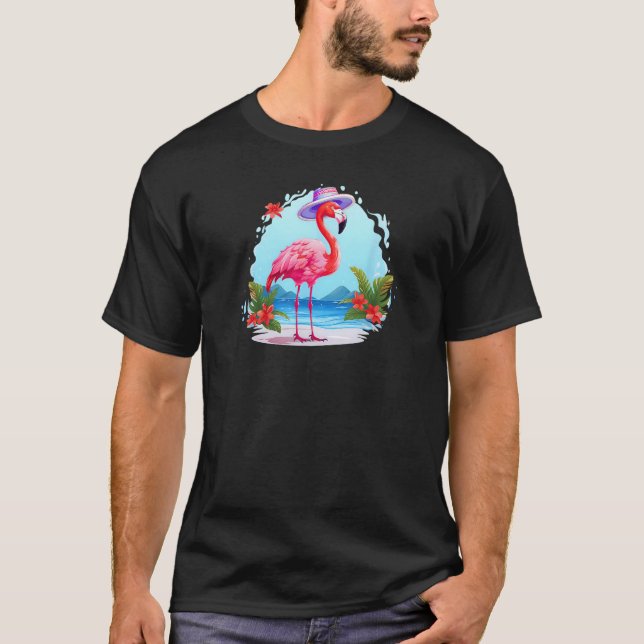 Flamingo At Beach Summer Vacation T-Shirt (Vorderseite)