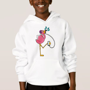 Flamingo at Music with Headphone Hoodie