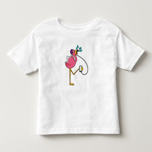 Flamingo at Music with Headphone Kleinkind T-shirt (Vorderseite)
