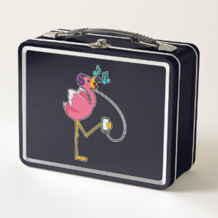 Flamingo at Music with Headphone Metall Brotdose