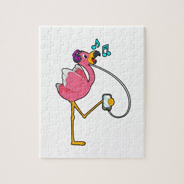 Flamingo at Music with Headphone Puzzle (Vertikal)