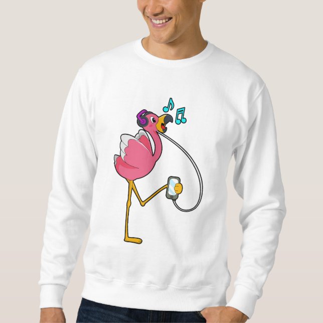 Flamingo at Music with Headphone Sweatshirt (Vorderseite)