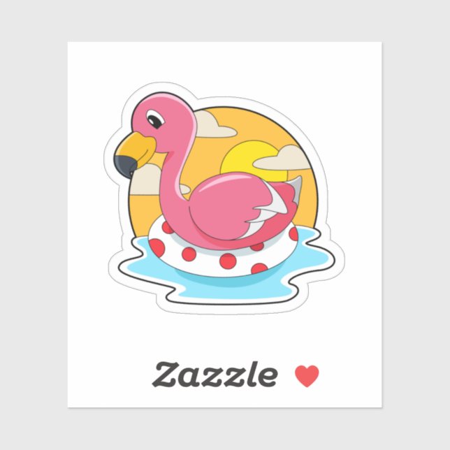 Flamingo at Swimming with Lifebuoy Aufkleber (Blatt)