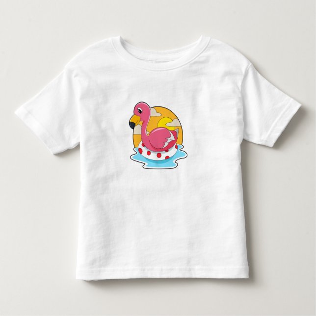 Flamingo at Swimming with Lifebuoy Kleinkind T-shirt (Vorderseite)