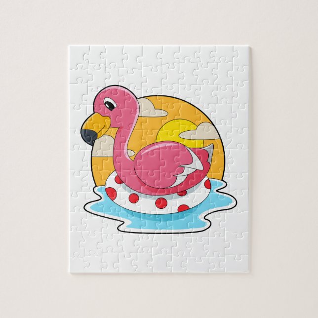 Flamingo at Swimming with Lifebuoy Puzzle (Vertikal)