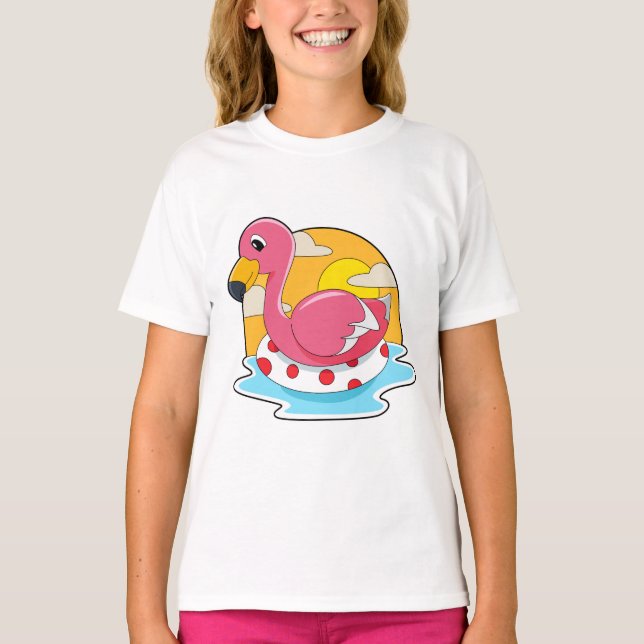 Flamingo at Swimming with Lifebuoy T-Shirt (Vorderseite)
