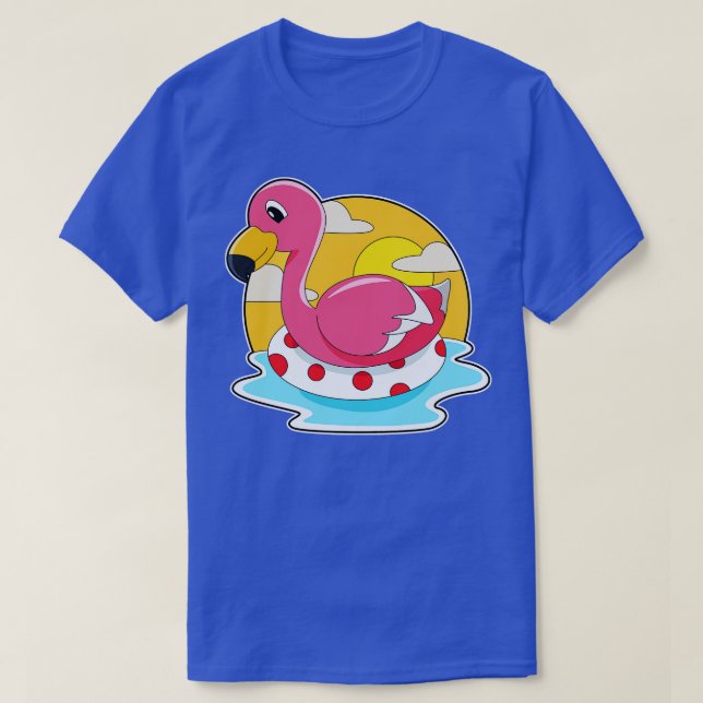 Flamingo at Swimming with Lifebuoy T-Shirt (Design vorne)