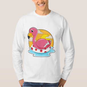 Flamingo at Swimming with Lifebuoy T-Shirt
