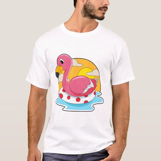 Flamingo at Swimming with Lifebuoy T-Shirt (Vorderseite)