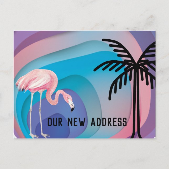 Flamingo auf Abstrakten Gradient Shapes Neue Adres Ankündigungspostkarte (Vorderseite)