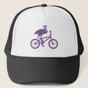 Flamingo auf der Silhouette des Fahrrads Truckerkappe