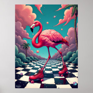 Flamingo auf einem Dream Roller Rink : Retro Surre Poster
