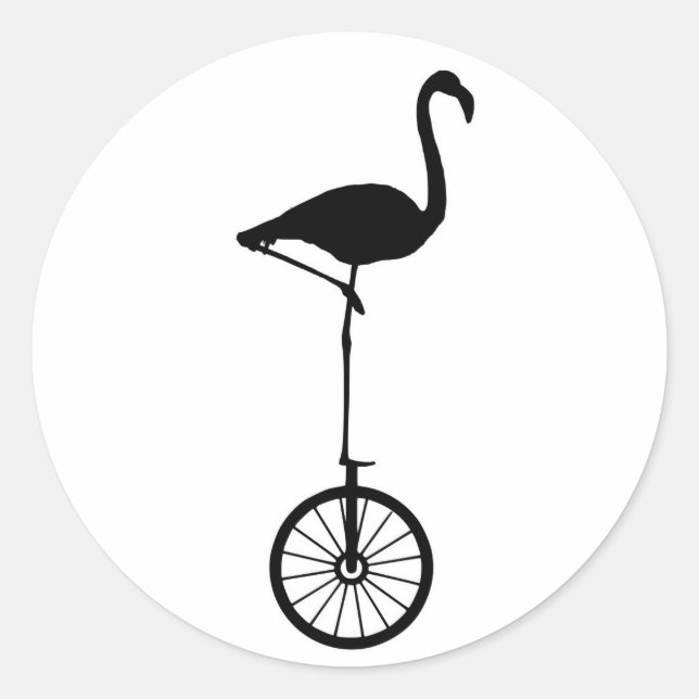 Flamingo auf einer Wheel Quirky-Silhouette Runder Aufkleber (Vorderseite)
