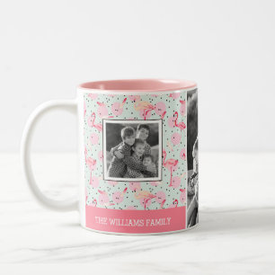 Flamingo auf Familien-Fotos der Polka-Punkt-  mit Zweifarbige Tasse